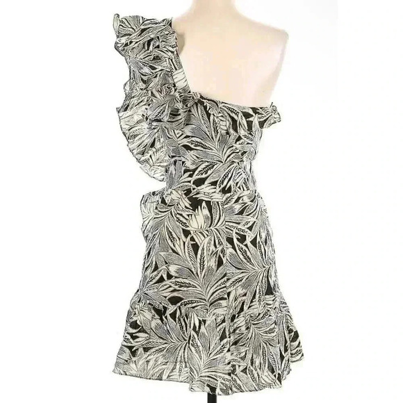 Alexis Mini Dress Safari Medium 6 8 One Shoulder Ruffle Wedding Cocktail $450 - Picture 7 of 10